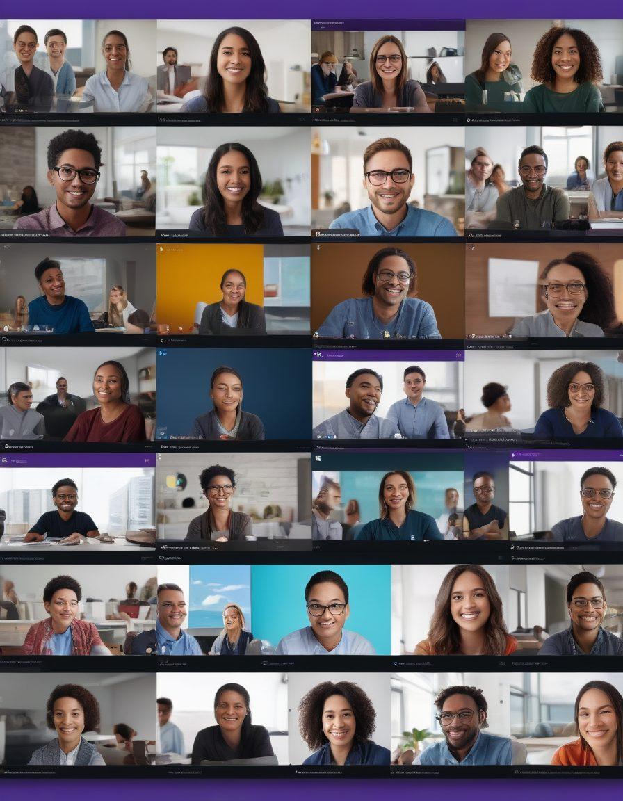 A visually striking split-screen depicting a seamless progression from a Zoom meeting on one side to a Microsoft Teams meeting on the other. Include diverse participants engaged in animated discussions, with screens showing collaborative features like shared screens and chat. The background should feature abstract tech designs symbolizing digital connectivity. super-realistic. vibrant colors. dynamic composition.